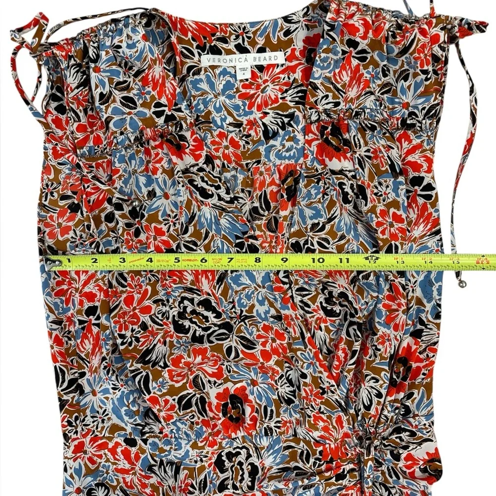 VERONICA BEARD Soheyla Ruched Floral-print Silk-blend Crepe dress size 4 - Picture 4 of 9